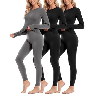 image:imageEkouaer Thermal Underwear for Women Long Johns Base Layer Winter Clothes  Fleece Lined Long Sleeve Top amp Leggings Lounge Set for Cold Weather Heat Retention For Skiing Outdoor Cozy LoungewearZ  Black  Grey  Black 3 Sets