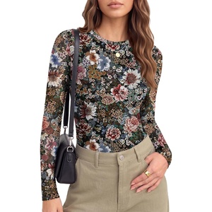 image:imageEkouaer Womens Mesh Long Sleeve Tops Fall Fashion Crew Neck Slim Fit Shirts  Floral Pattern Sheer Tulle See Though Tees Going Out Clothes Super Stretchy Outfits Thermal Tops Night Out UnderscurbsFloral Fierce