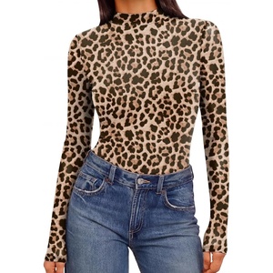 image:imageEkouaer Womens Mesh Long Sleeve Tops Fall Fashion Mock Neck Slim Fit Shirts  Mock Turtleneck Floral Pattern Sheer Tulle Night Out Clothes Stretchy See Though Outfits Sexy Thermal BlousesLeopard Print