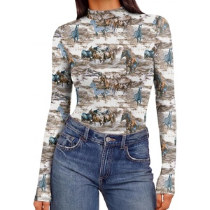 image:imageEkouaer Womens Mesh Long Sleeve Tops Fall Fashion Mock Neck Slim Fit Shirts  Mock Turtleneck Floral Pattern Sheer Tulle Night Out Clothes Stretchy See Though Outfits Sexy Thermal BlousesBrown White