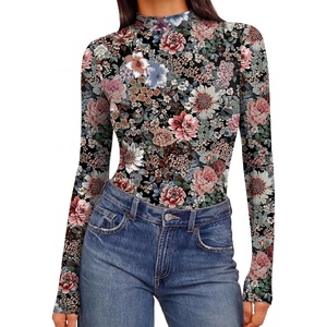 image:imageEkouaer Womens Mesh Long Sleeve Tops Fall Fashion Mock Neck Slim Fit Shirts  Mock Turtleneck Floral Pattern Sheer Tulle Night Out Clothes Stretchy See Though Outfits Sexy Thermal BlousesFloral Fierce