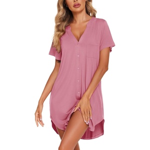 image:imageEkouaer Womens Nightgown V Neck Button Down Sleepshirts Soft Sleepdress  Soft Loose Sleep Shirt with Split Hem for Sleep Lounging Labor Maternity Hospital and Relaxed Nursing Access at HomePearl Pink