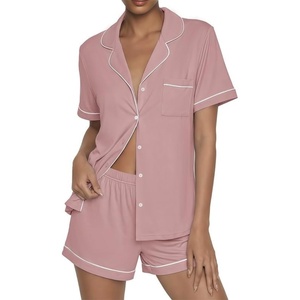 image:imageEkouaer Womens Pajama Sets Button Up Pjs 2 Piece Short Sleeve Sleepwear  soft fabric for wedding date night bridal party for maternity elastic waistDusty Pink