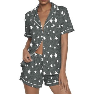 image:imageEkouaer Womens Pajama Sets Button Up Pjs 2 Piece Short Sleeve Sleepwear  soft fabric for wedding date night bridal party for maternity elastic waistGray With Star