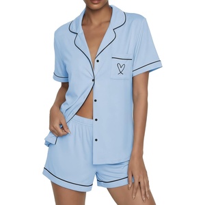 image:imageEkouaer Womens Pajama Sets Button Up Pjs 2 Piece Short Sleeve Sleepwear  soft fabric for wedding date night bridal party for maternity elastic waistLight Blue With Heart