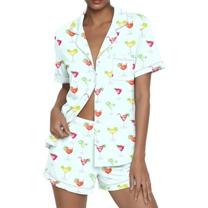 image:imageEkouaer Womens Pajama Sets Button Up Pjs 2 Piece Short Sleeve Sleepwear  soft fabric for wedding date night bridal party for maternity elastic waistLight Green With Wine Glass