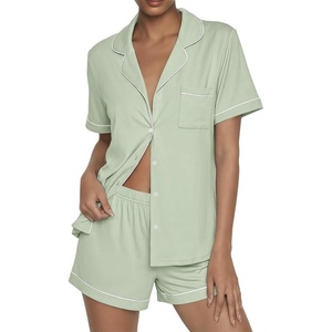 image:imageEkouaer Womens Pajama Sets Button Up Pjs 2 Piece Short Sleeve Sleepwear  soft fabric for wedding date night bridal party for maternity elastic waistLight Green
