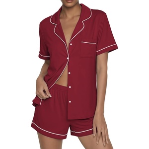 image:imageEkouaer Womens Pajama Sets Button Up Pjs 2 Piece Short Sleeve Sleepwear  soft fabric for wedding date night bridal party for maternity elastic waistWine