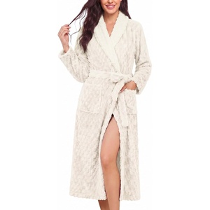 image:imageEkouaer Womens Robe Long Winter Plush Jacquard Bathrobe with Pockets SXXL  Jacquard fabric Color block Shawl collar Long length Plush Fuzzy Fluffy Fleece Thick Sleepwear Winter Lounge wearWhite