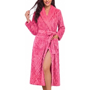 image:imageEkouaer Womens Robe Long Winter Plush Jacquard Bathrobe with Pockets SXXL  Jacquard fabric Color block Shawl collar Long length Plush Fuzzy Fluffy Fleece Thick Sleepwear Winter Lounge wearRose Pink