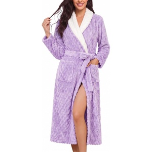 image:imageEkouaer Womens Robe Long Winter Plush Jacquard Bathrobe with Pockets SXXL  Jacquard fabric Color block Shawl collar Long length Plush Fuzzy Fluffy Fleece Thick Sleepwear Winter Lounge wearLight Purple