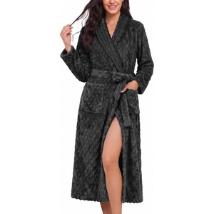 image:imageEkouaer Womens Robe Long Winter Plush Jacquard Bathrobe with Pockets SXXL  Jacquard fabric Color block Shawl collar Long length Plush Fuzzy Fluffy Fleece Thick Sleepwear Winter Lounge wearDark Grey