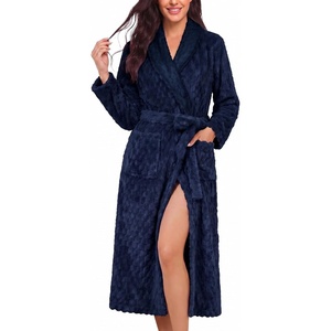 image:imageEkouaer Womens Robe Long Winter Plush Jacquard Bathrobe with Pockets SXXL  Jacquard fabric Color block Shawl collar Long length Plush Fuzzy Fluffy Fleece Thick Sleepwear Winter Lounge wearBlue Purple
