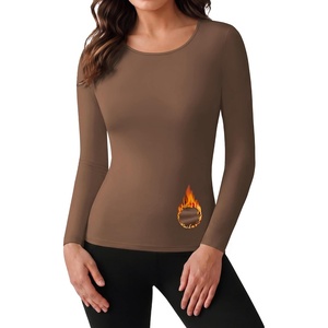 image:imageLong Sleeve Shirts for Women Micro Fleece Thermal Underwear Tops Fitted Tee  Lightweight Going Out TeesBasic Warm UndershirtsFitted Fall TShirtsSoft Crew Neck OutfitsCompression Casual TeesBrown
