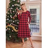 image:imageEkouaer 2 Pack Womens Long Sleeve Nightgown with Pockets Mumu DressesChristmas DeerBlack and Red Plaid