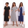 image:imageEkouaer 3 Pack Long Nightgowns for Women Split Hem SleepshirtBlackGreyBlue