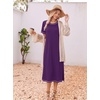 image:imageEkouaer 3 Pack Long Nightgowns for Women Split Hem SleepshirtBlackGreyPurple