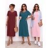 image:imageEkouaer 3 Pack Long Nightgowns for Women Split Hem SleepshirtPinkWine RedBlue Green