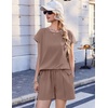 image:imageEkouaer Cotton Pajamas for Women Set 2 Piece Cap Sleeve Lounge SetsBrown