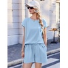 image:imageEkouaer Cotton Pajamas for Women Set 2 Piece Cap Sleeve Lounge SetsLight Blue
