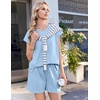 image:imageEkouaer Cotton Pajamas for Women Set 2 Piece Cap Sleeve Lounge SetsLight Blue