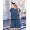 image:imageEkouaer Cotton Pajamas for Women Set 2 Piece Cap Sleeve Lounge SetsNavy Blue