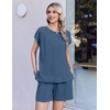 image:imageEkouaer Cotton Pajamas for Women Set 2 Piece Cap Sleeve Lounge SetsNavy Blue