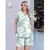 image:imageEkouaer Cotton Pajamas for Women Set 2 Piece Cap Sleeve Lounge SetsTiedye Green
