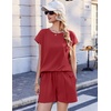 image:imageEkouaer Cotton Pajamas for Women Set 2 Piece Cap Sleeve Lounge SetsWine Red
