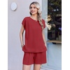 image:imageEkouaer Cotton Pajamas for Women Set 2 Piece Cap Sleeve Lounge SetsWine Red