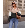 image:imageEkouaer Womens Fall V Neck Sweaters Knit Lightweight Long Sleeve Tops 2026Black  Khaki