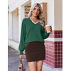 image:imageEkouaer Womens Fall V Neck Sweaters Knit Lightweight Long Sleeve Tops 2026Dark Green