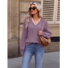 image:imageEkouaer Womens Fall V Neck Sweaters Knit Lightweight Long Sleeve Tops 2026Grey Purple