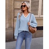 image:imageEkouaer Womens Fall V Neck Sweaters Knit Lightweight Long Sleeve Tops 2026Light Blue