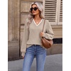 image:imageEkouaer Womens Fall V Neck Sweaters Knit Lightweight Long Sleeve Tops 2026Light Khaki