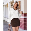 image:imageEkouaer Womens Fall V Neck Sweaters Knit Lightweight Long Sleeve Tops 2026White