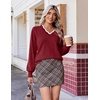 image:imageEkouaer Womens Fall V Neck Sweaters Knit Lightweight Long Sleeve Tops 2026Wine Red
