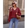 image:imageEkouaer Womens Fall V Neck Sweaters Knit Lightweight Long Sleeve Tops 2026Wine Red