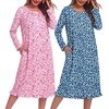 image:imageEkouaer 2 Pack Womens Long Sleeve Nightgown with Pockets Mumu DressesPink FloralBlue Floral