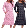 image:imageEkouaer 2 Pack Womens Long Sleeve Nightgown with Pockets Mumu DressesPink FloralNay Blue Floral