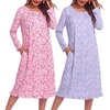 image:imageEkouaer 2 Pack Womens Long Sleeve Nightgown with Pockets Mumu DressesPink FlowerPurple Floral