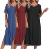 image:imageEkouaer 3 Pack Long Nightgowns for Women Split Hem SleepshirtBlackWine RedNavy Blue