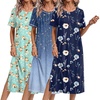 image:imageEkouaer 3 Pack Long Nightgowns for Women Split Hem SleepshirtNavy Blue FloralCyan VineLight Green Floral