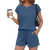 image:imageEkouaer Cotton Pajamas for Women Set 2 Piece Cap Sleeve Lounge SetsNavy Blue