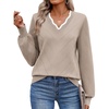 image:imageEkouaer Womens Fall V Neck Sweaters Knit Lightweight Long Sleeve Tops 2026Light Khaki