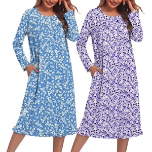 image:imageEkouaer 2 Pack Womens Long Sleeve Nightgown with Pockets Mumu DressesBlue FloralPurple