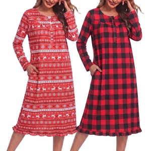 image:imageEkouaer 2 Pack Womens Long Sleeve Nightgown with Pockets Mumu DressesChristmas DeerBlack and Red Plaid
