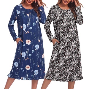 image:imageEkouaer 2 Pack Womens Long Sleeve Nightgown with Pockets Mumu DressesNavy Blue FloralBlack Floral