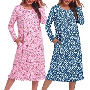image:imageEkouaer 2 Pack Womens Long Sleeve Nightgown with Pockets Mumu DressesPink FloralBlue Floral