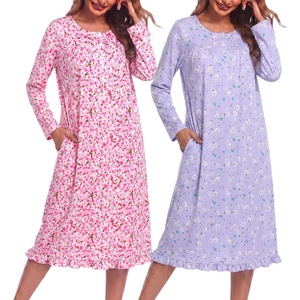 image:imageEkouaer 2 Pack Womens Long Sleeve Nightgown with Pockets Mumu DressesPink FlowerPurple Floral